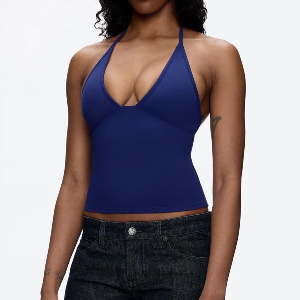 XXS Blue Dip Halter Neck Tank Top